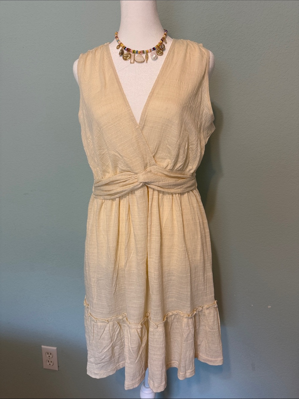 Max Studio Pale Yellow Knot-Waist Mini Dress